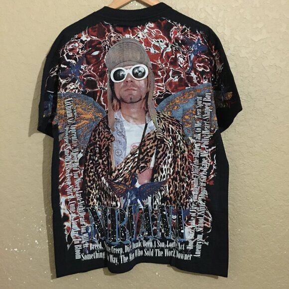 Nirvana Kurt Cobain Flame All Over Print AOP Black T-Shirt XL Tultex - Picture 4 of 6